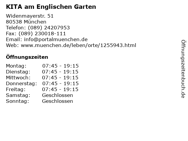 ᐅ Offnungszeiten Kita Am Englischen Garten Widenmayerstr 51