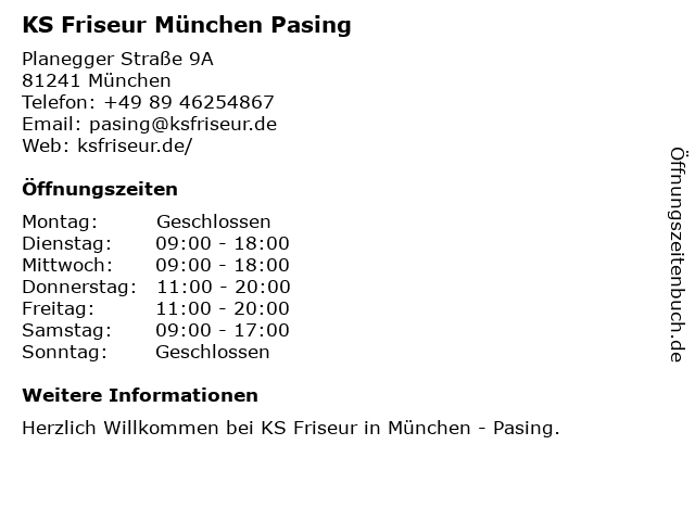 ᐅ Offnungszeiten Ks Friseur Munchen Pasing Planegger Strasse 9a In Munchen