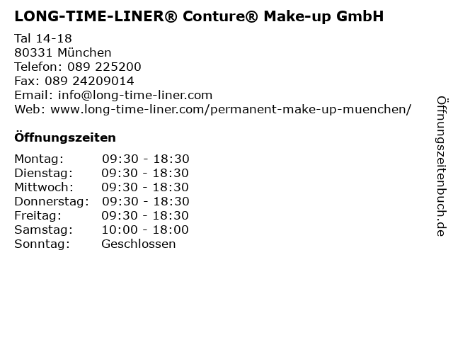 ᐅ Offnungszeiten Long Time Liner Conture Make Up Gmbh Tal 18 In Munchen