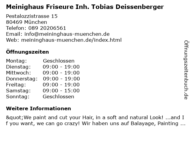 ᐅ Offnungszeiten Meininghaus Friseure Kohlstrasse 2 In Munchen