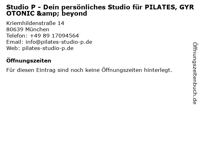 ᐅ Öffnungszeiten „Studio P - Dein persönliches Studio für PILATES