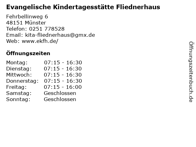 ᐅ Offnungszeiten Ev Kindergarten Fliedner Haus Fehrbellinweg