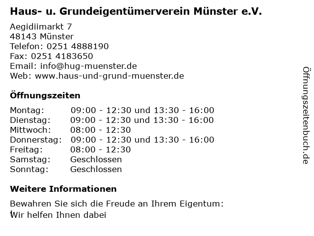 ᐅ Offnungszeiten Haus U Grundeigentumerverein Munster E V