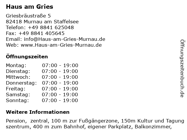 á… Offnungszeiten Haus Am Gries Griesbraustrasse 5 In Murnau Am Staffelsee