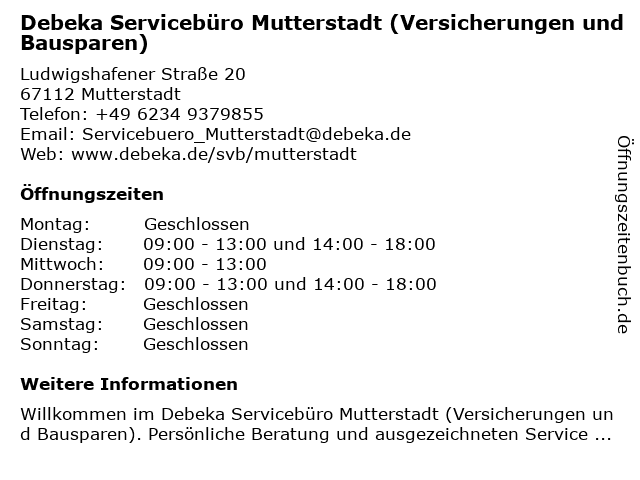 ᐅ Offnungszeiten Debeka Serviceburo Mutterstadt Ludwigshafener Strasse In Mutterstadt