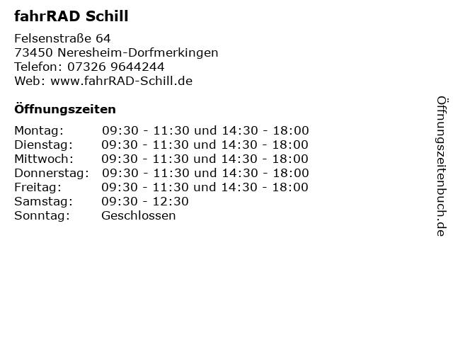 ᐅ Öffnungszeiten „fahrRAD Schill“ Felsenstraße 64 in