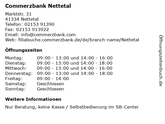 ᐅ Offnungszeiten Commerzbank Nettetal Marktstr 31 In Nettetal