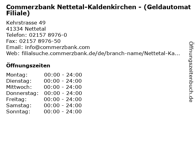 ᐅ Offnungszeiten Commerzbank Nettetal Kaldenkirchen Geldautomat Filiale Kehrstrasse 49 In Nettetal