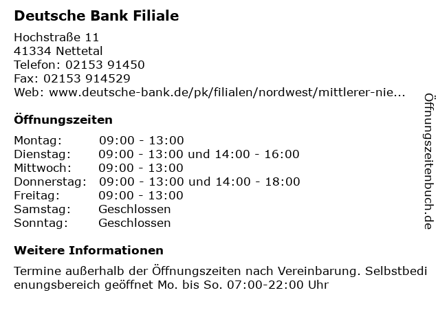 ᐅ Offnungszeiten Deutsche Bank Filiale Hochstrasse 11 In Nettetal