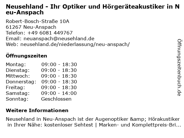 á… Offnungszeiten Neusehland Neu Anspach Robert Bosch Str 10a In Neu Anspach