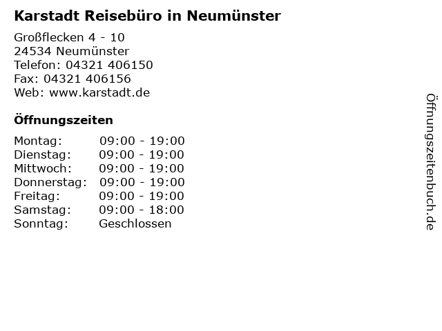 ᐅ Offnungszeiten Karstadt Reiseburo In Neumunster Grossflecken 4 10 In Neumunster