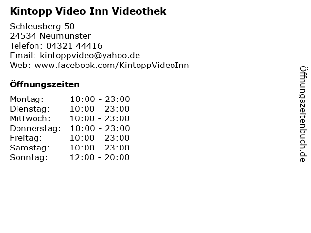 á… Offnungszeiten Kintopp Video Inn Videothek Schleusberg 50 In Neumunster