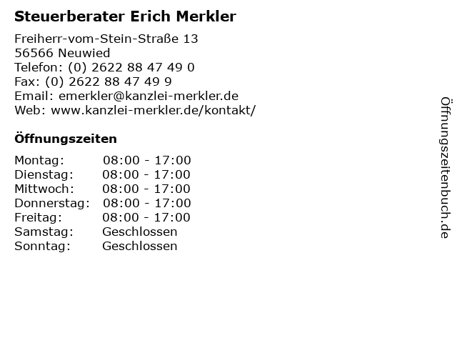 ᐅ Offnungszeiten Steuerberater Erich Merkler Freiherr Vom Stein Strasse 13 In Neuwied