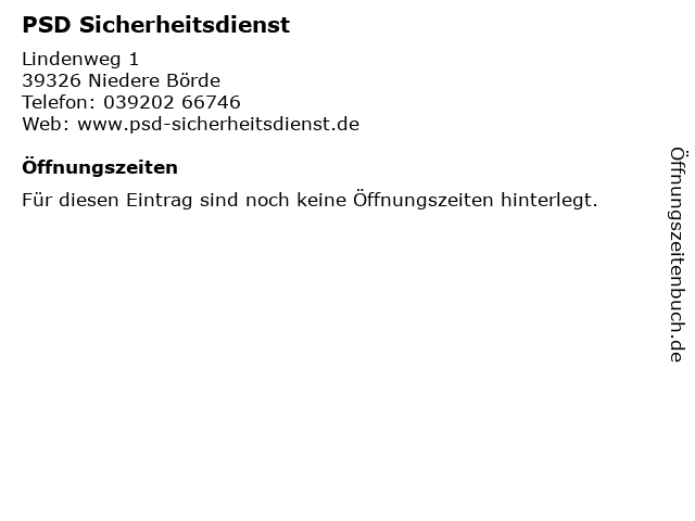 ᐅ Offnungszeiten Psd Sicherheitsdienst Lindenweg 1 In Niedere Borde