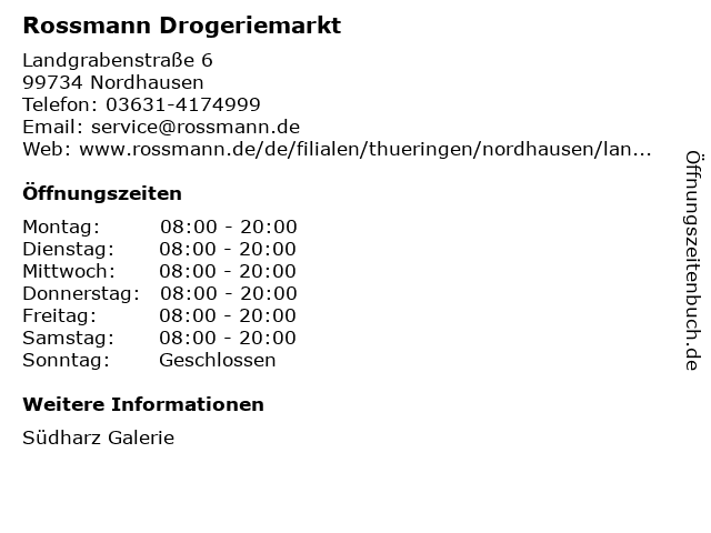 ᐅ Offnungszeiten Rossmann Landgrabenstrasse 6 9 In Nordhausen