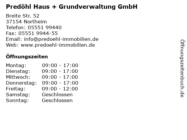 á… Offnungszeiten Predohl Haus Grundverwaltung Gmbh Breite Str 52 In Northeim