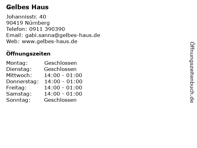 ᐅ Offnungszeiten Bar Gelbes Haus Johannisstrasse 40 In Nurnberg