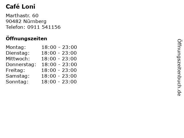 ᐅ Offnungszeiten Cafe Loni Marthastr 60 In Nurnberg