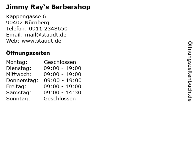 ᐅ Offnungszeiten Jimmy Ray S Barbershop Kappengasse 6 In Nurnberg