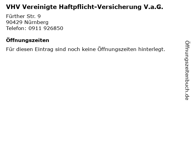 ᐅ Offnungszeiten Vhv Vereinigte Haftpflicht Versicherung V A G Further Str 9 In Nurnberg