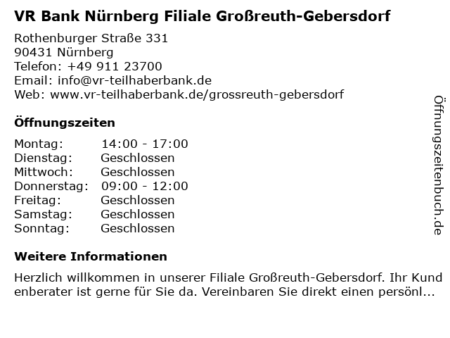 á… Offnungszeiten Volksbank Raiffeisenbank Nurnberg Eg Filiale Grossreuth Gebersdorf Rothenburger Strasse 331 In Nurnberg