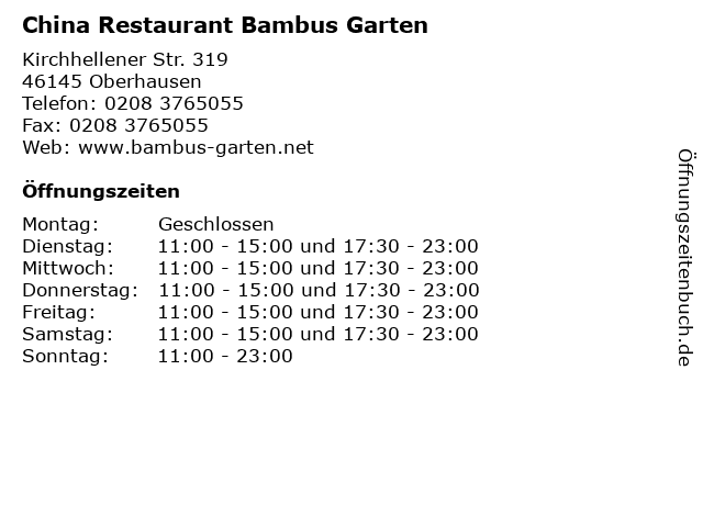 ᐅ Offnungszeiten China Restaurant Bambus Garten Kirchhellener