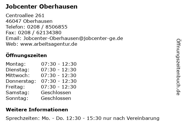 ᐅ Offnungszeiten Jobcenter Oberhausen Centroallee 261 In Oberhausen