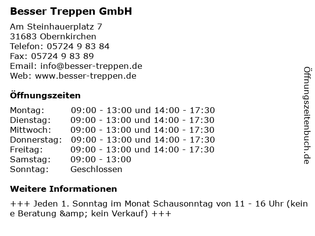 á Offnungszeiten Besser Treppen Gmbh Am Steinhauerplatz 7 In Obernkirchen