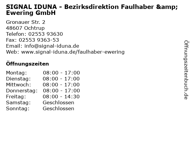 ᐅ Offnungszeiten Signal Iduna Bezirksdirektion Faulhaber Ewering Gmbh Gronauer Str 2 In Ochtrup