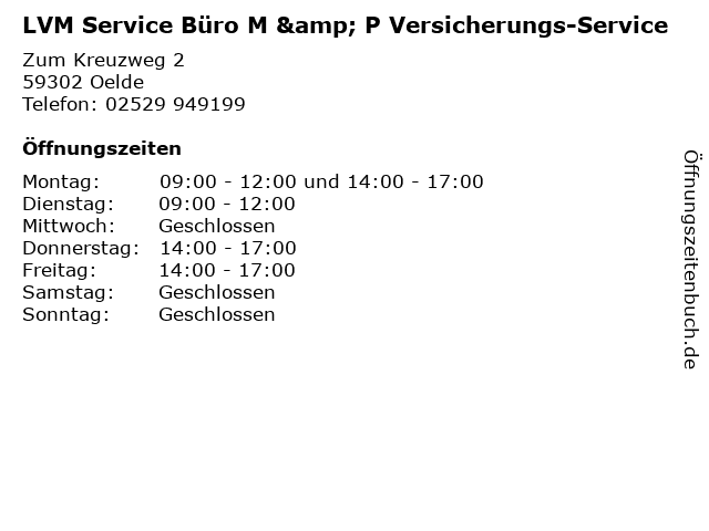 ᐅ Offnungszeiten Lvm Service Buro M P Versicherungs Service Zum Kreuzweg 2 In Oelde