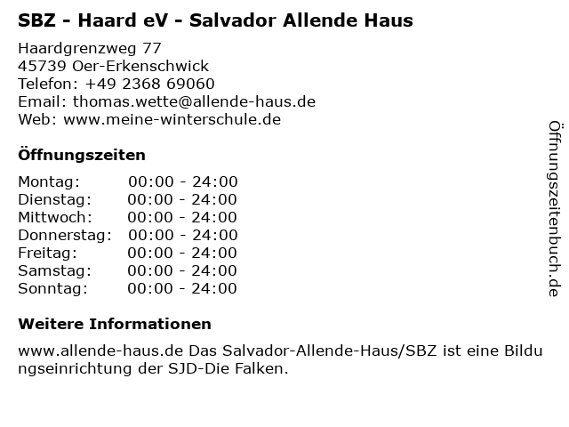 ᐅ Offnungszeiten Sbz Haard Ev Salvador Allende Haus