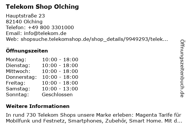 ᐅ Offnungszeiten Telekom Shop Olching Hauptstrasse 23 In Olching