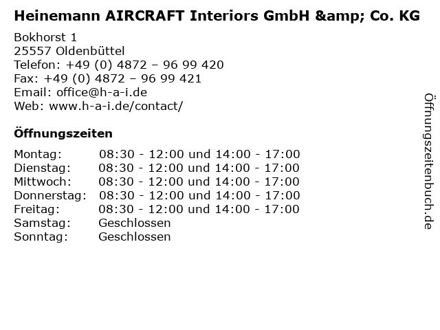 ᐅ Offnungszeiten Heinemann Aircraft Interiors Gmbh Co