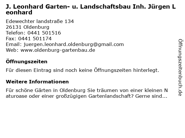 ᐅ Offnungszeiten Jurgen Leonhard Garten Und Landschaftsbau