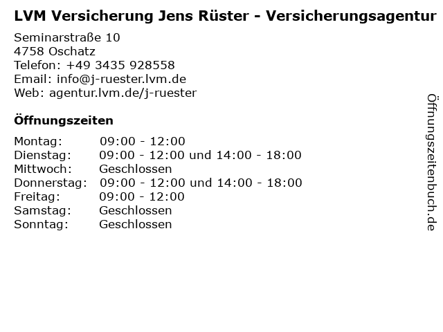 ᐅ Offnungszeiten Lvm Versicherungsagentur Jens Ruster Seminarstr 10 In Oschatz