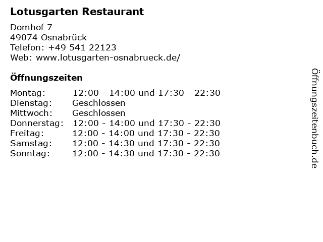 ᐅ Offnungszeiten Lotusgarten Domhof 7 In Osnabruck