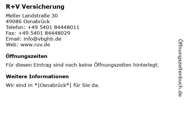 ᐅ Offnungszeiten R V Versicherung Meller Landstrasse 30 In Osnabruck