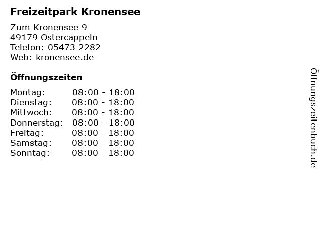 á… Offnungszeiten Freizeitpark Kronensee Zum Kronensee 9 In Ostercappeln