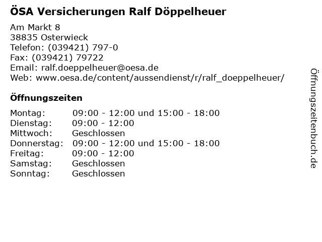 ᐅ Offnungszeiten Osa Versicherungen In Osterwieck Am Markt 8 In Osterwieck