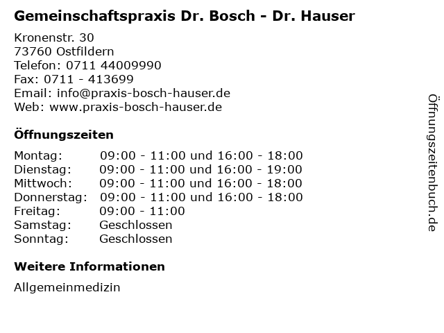 ᐅ Offnungszeiten Gemeinschaftspraxis Dr Bosch Dr Hauser