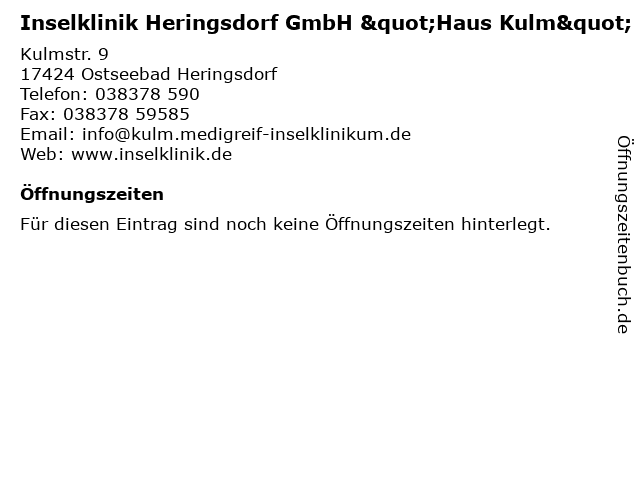 ᐅ Offnungszeiten Inselklinik Heringsdorf Gmbh Haus Kulm