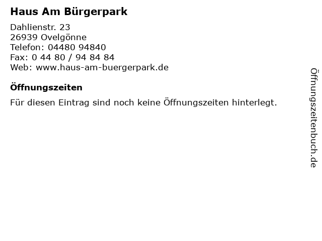 ᐅ Offnungszeiten Haus Am Burgerpark Dahlienstr 23 In Ovelgonne