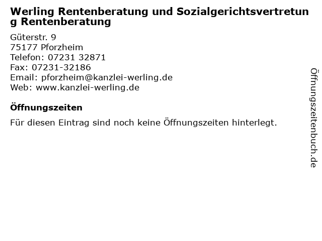 ᐅ Offnungszeiten Werling Rentenberatung Und Sozialgerichtsvertretung Rentenberatung Guterstr 9 In Pforzheim