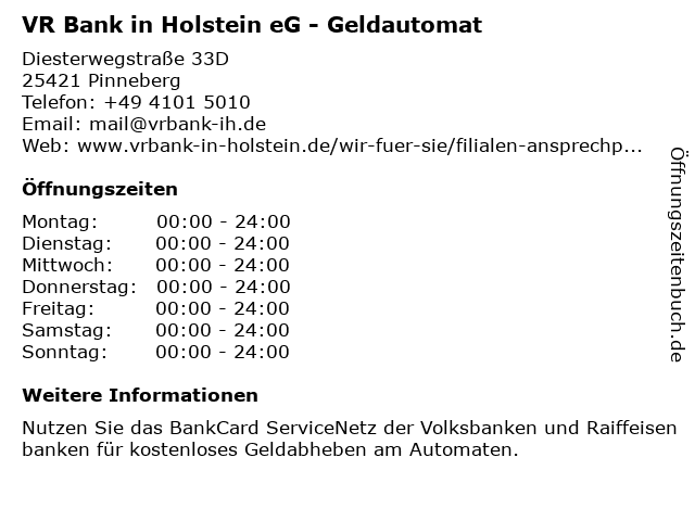 ᐅ Öffnungszeiten Bank Holstein eG - Geldautomat“ Diesterwegstraße 33D in Pinneberg