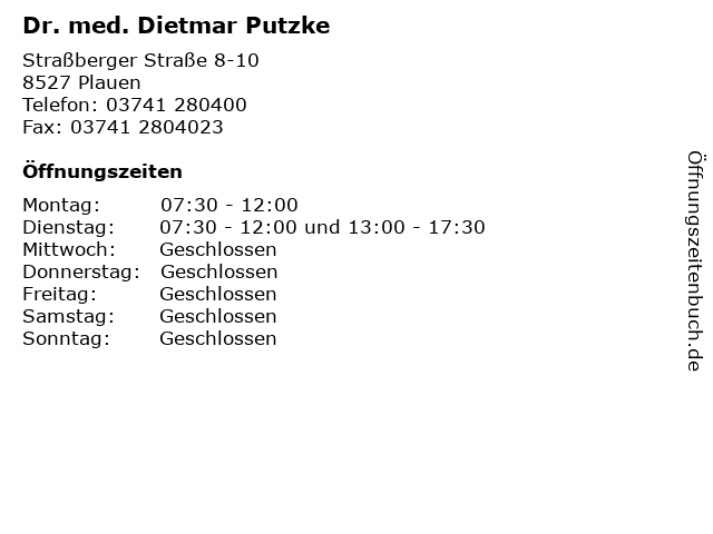 ᐅ Öffnungszeiten „Dr. med. Dietmar Putzke“ | Straßberger Straße 8-10 in