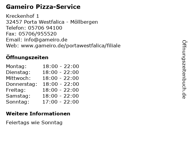 á… Offnungszeiten Gameiro Pizza Service Kreckenhof 1 In Porta Westfalica Mollbergen