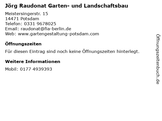 ᐅ Offnungszeiten Jorg Raudonat Garten Und Landschaftsbau