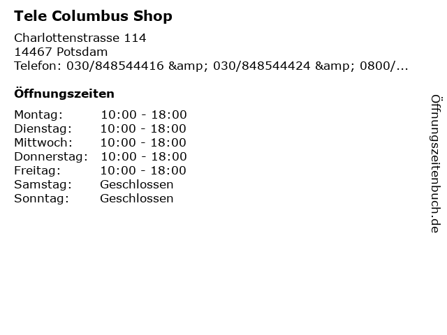 ᐅ Offnungszeiten Tele Columbus Shop Charlottenstrasse 114 In Potsdam