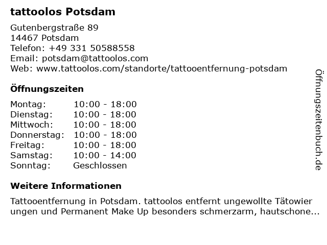 ᐅ Offnungszeiten Tattoolos Potsdam Gutenbergstrasse In Potsdam