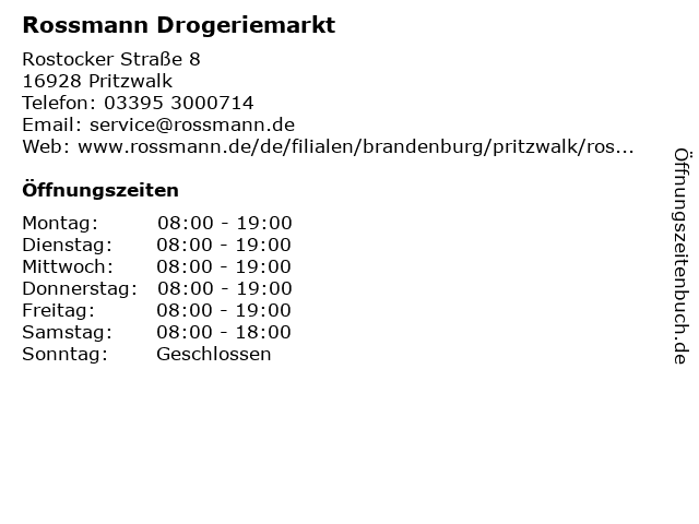 á… Offnungszeiten Rossmann Drogeriemarkt Rostocker Strasse 8 In Pritzwalk